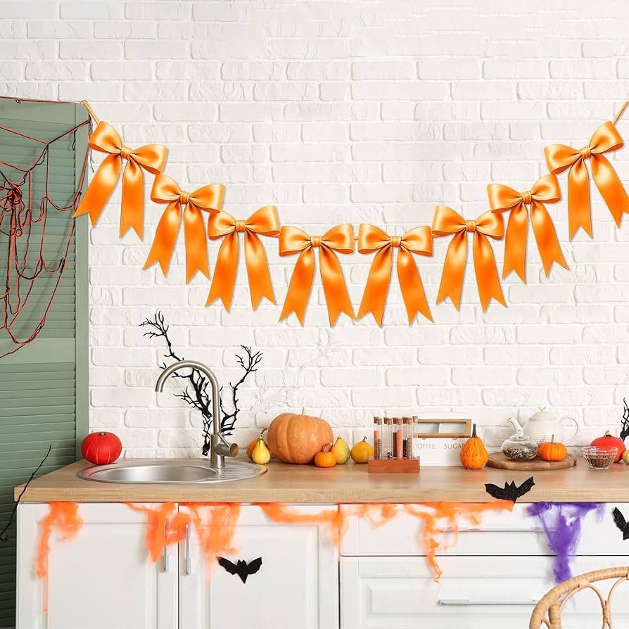 2 Strings of 16PCS Golden Yellow Bow Garlands Banner Decoration,Pre-Strung Satin Ribbon Ornaments... | Amazon (US)