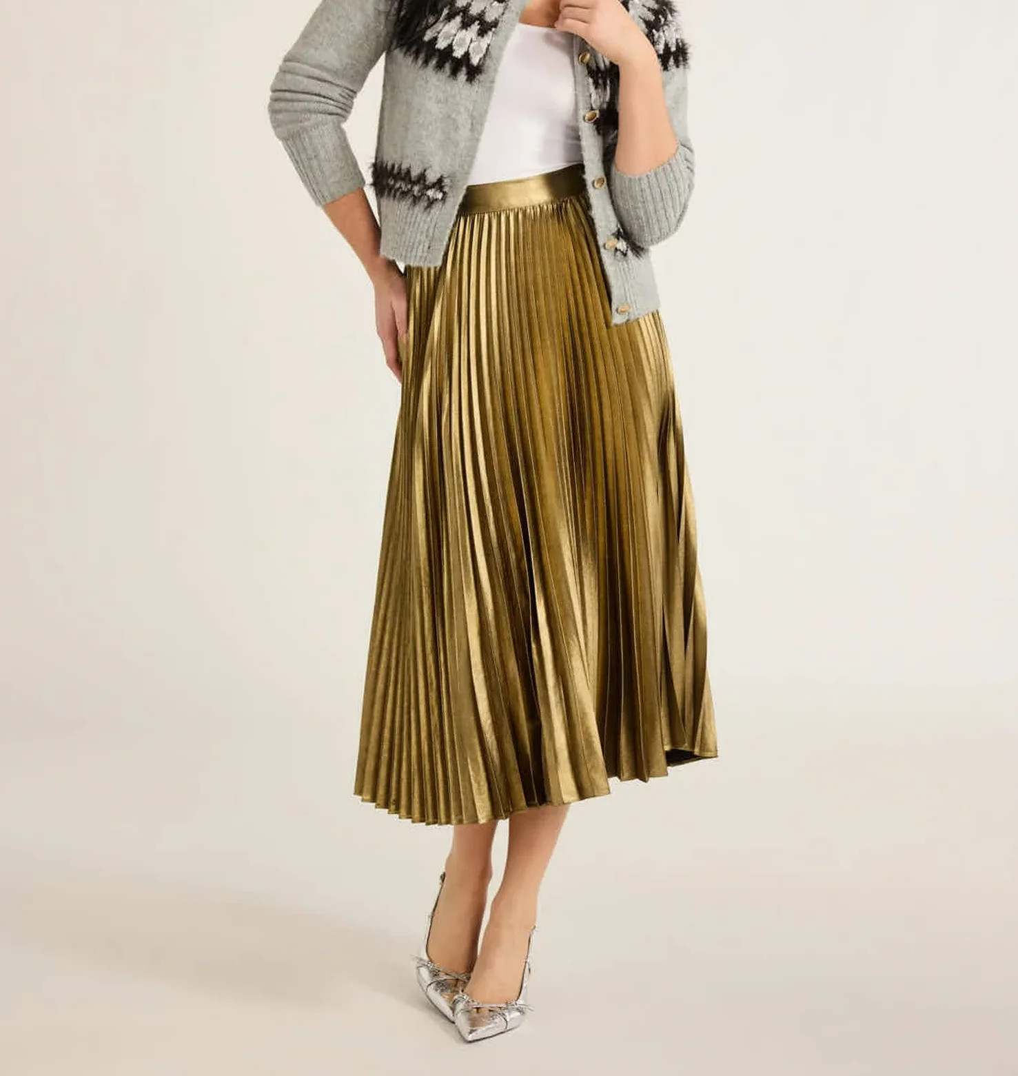 Free Assembly Women’s Pleated Metallic Maxi Skirt, Sizes XS-XXXL - Walmart.com | Walmart (US)