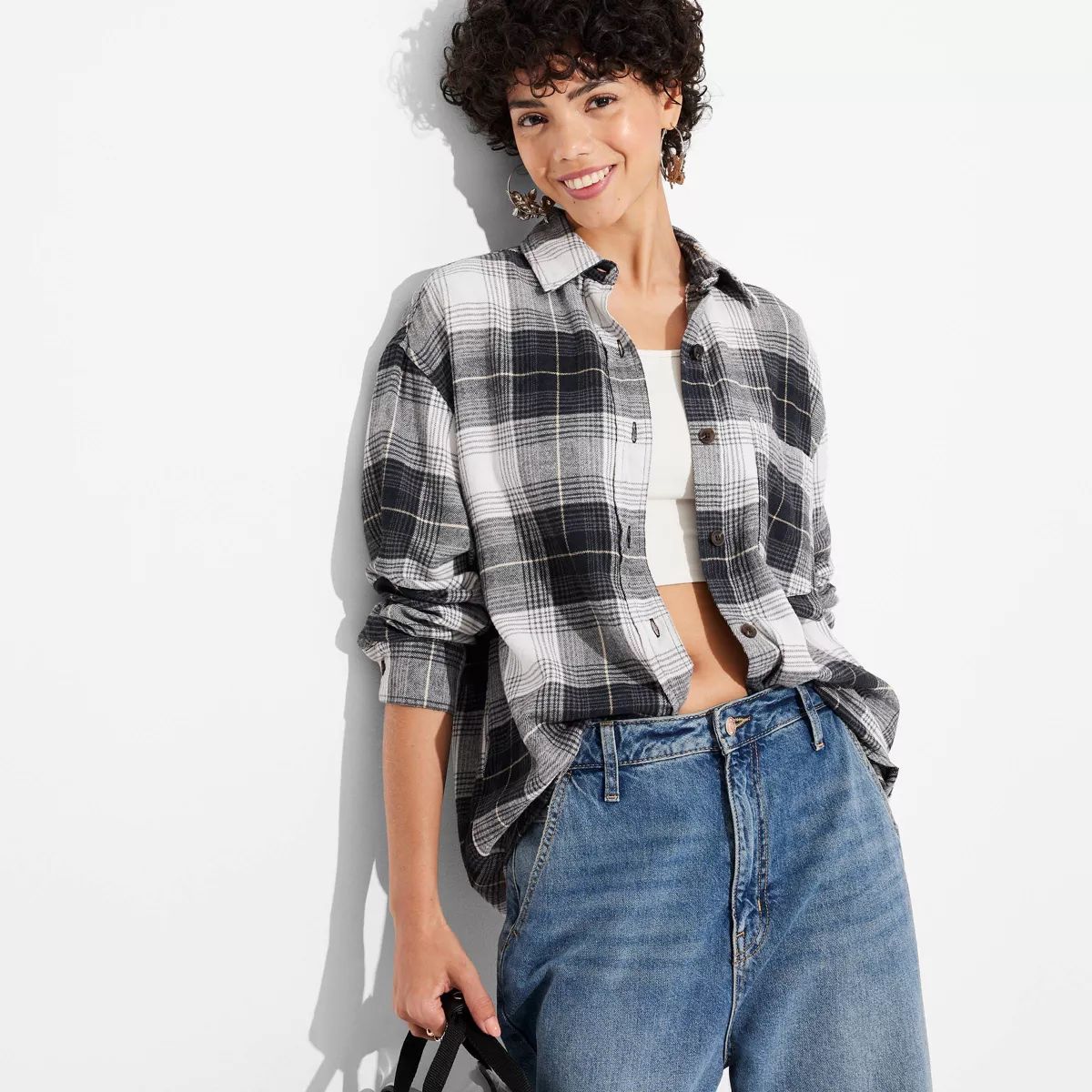 Women's Long Sleeve Oversized Flannel Button-Down Shirt - Wild Fable™ Plaid | Target