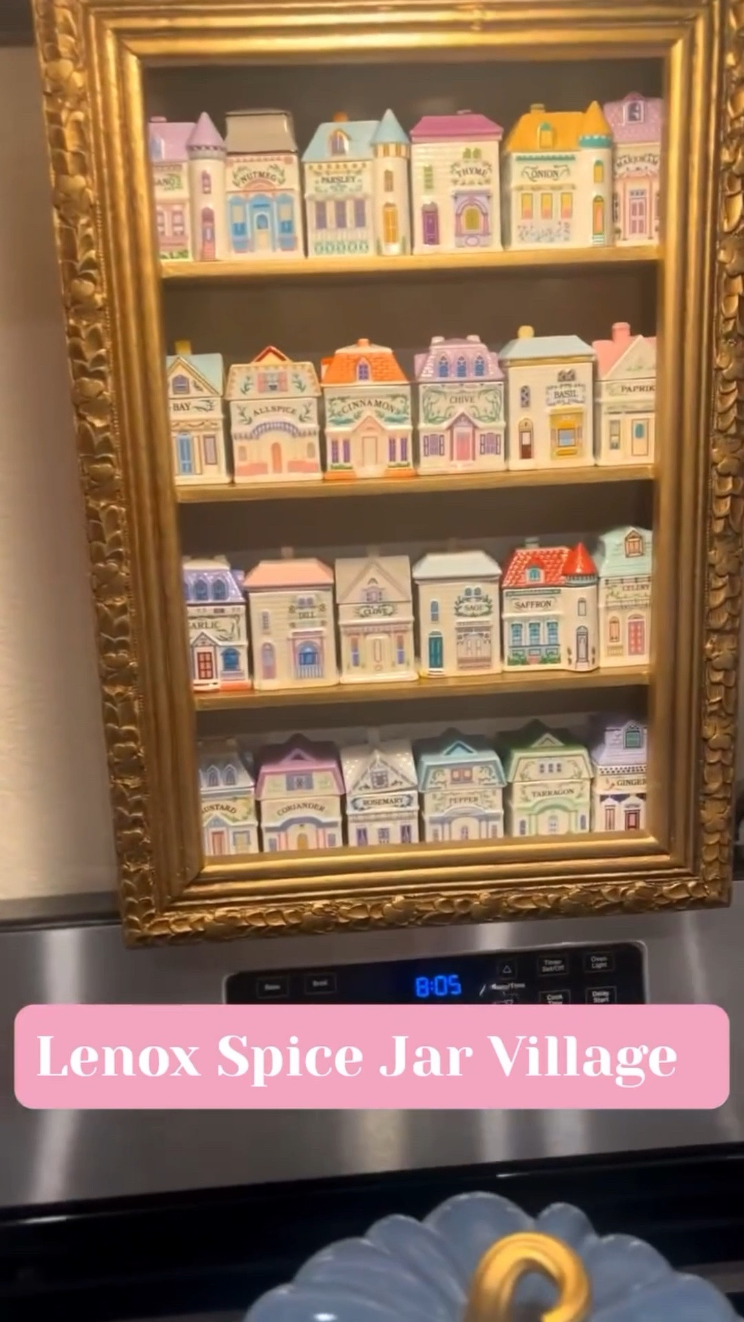 Bring storybook charm straight into your kitchen with the Lenox Spice Village Collection 🌸🏡. Each hand-painted pastel house doubles as a spice jar! from a Georgian townhouse filled with ginger to a Queen Anne villa holding parsley, and even a Swiss chalet with pepper inside. Every piece is unique, collectible, and just as whimsical as the original 1989 collection. Perfect for adding nostalgic cottage charm to your cooking or gifting to someone who loves timeless kitchen treasures. Don’t wait! These sell fast and are a must-have for collectors and home décor lovers alike! 
As shown I ordered a gorgeous (large size) gold shelf frame from urban outfitters to display them and they are snug but fit perfectly once carefully arranged. 
#spicevillagedisplay #spicevillage  #kitchendecor @lenox

#LTKdayinmylife #LTKvlog #LTKfoodie