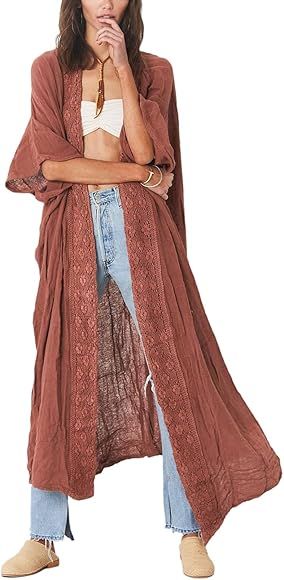Bsubseach Embroidery Half Sleeve Open Front Kimono Beach Cover Ups for Women | Amazon (CA)