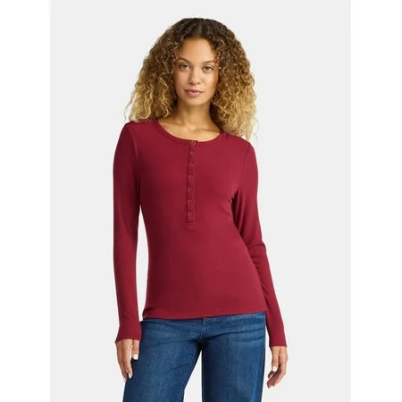 Time and Tru Women's Henley Shirt with Long Sleeves, Size XS-XXXL | Walmart (US)