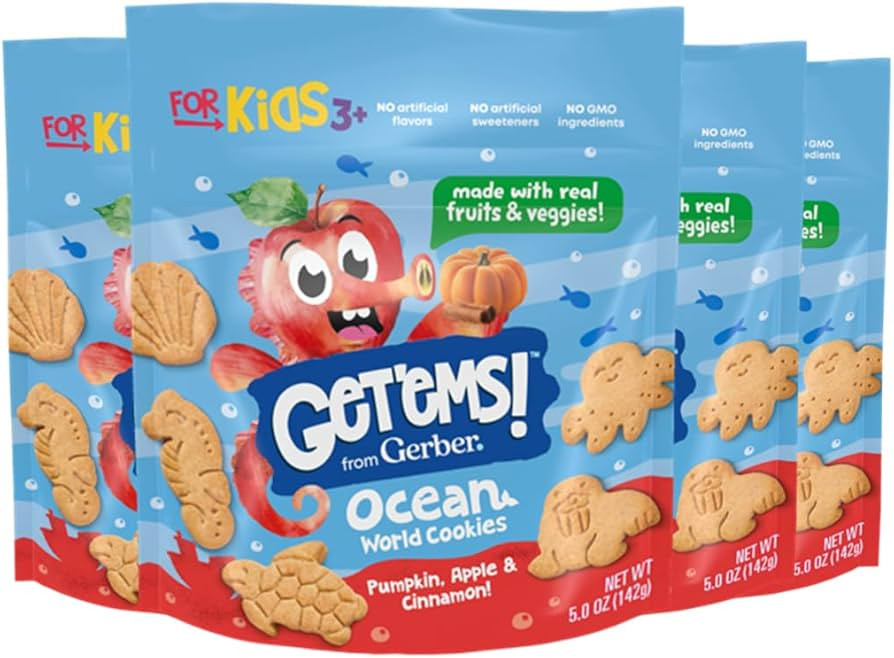 Get'ems! from Gerber Pumpkin, Apple & Cinnamon Ocean World Cookies, Kids Snack Made with Real Veg... | Amazon (US)