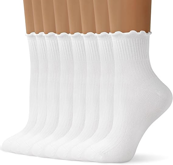 Womens Ruffle Ankle Socks Cute Lettuce Edge Crew Socks for Women | Amazon (US)