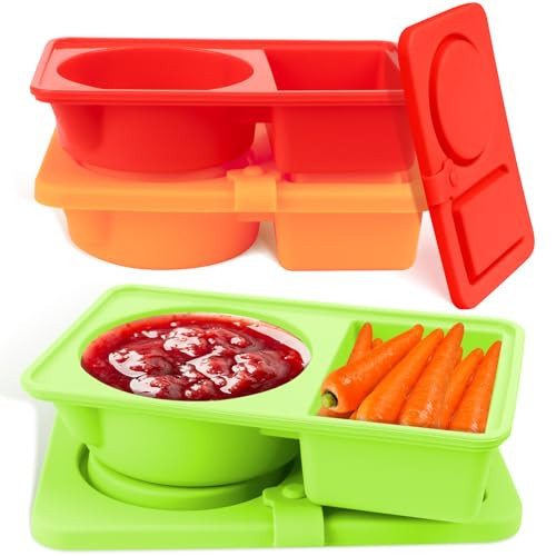 Tizuxa 3 Pack Silicone Snackle Containers with Lids, Reusable 2 Compartment Snack Box Containers Salad Dressing Sauce Seasoning Container, Small Mini Food Snack Boxs for Travel, Office, Picnic | Amazon (US)