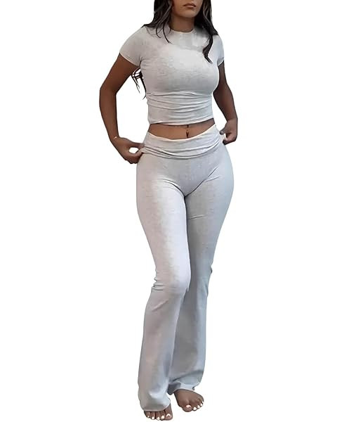 ANRABESS Lounge Sets for Women 2 Piece Foldover Yoga Flare Leggings Pants Crop Tops Casual Y2K Ou... | Amazon (US)