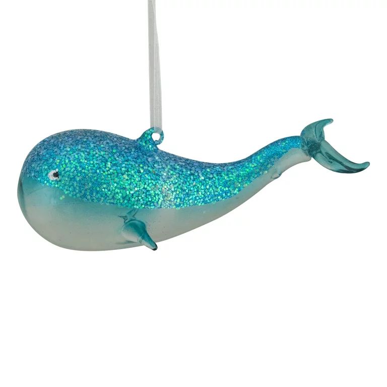Northlight 6" Blue Glass Glittered Whale Christmas Ornament | Walmart (US)