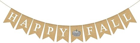 Rainlemon Happy Fall Banner Buffalo Check Plaid Jute Burlap Pumpkin Thanksgiving Farmhouse Mantle... | Amazon (US)