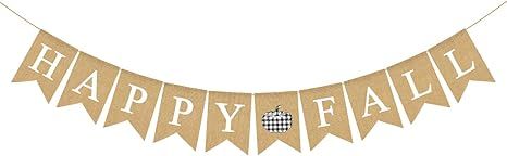 Rainlemon Happy Fall Banner Buffalo Check Plaid Jute Burlap Pumpkin Thanksgiving Farmhouse Mantle... | Amazon (US)