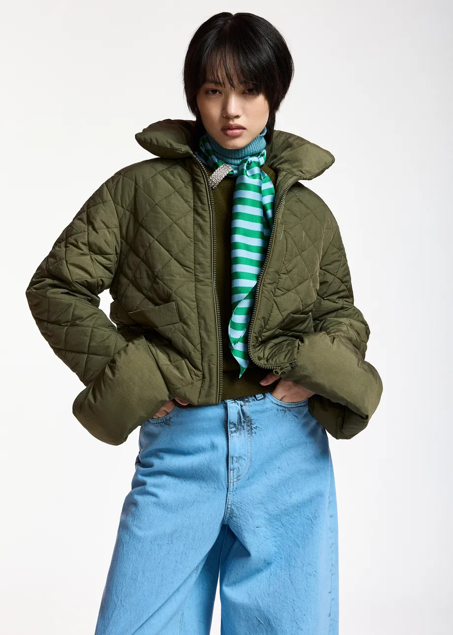 Khaki quilted padded jacket | Essentiel Antwerp United Kingdom | Essentiel Antwerp