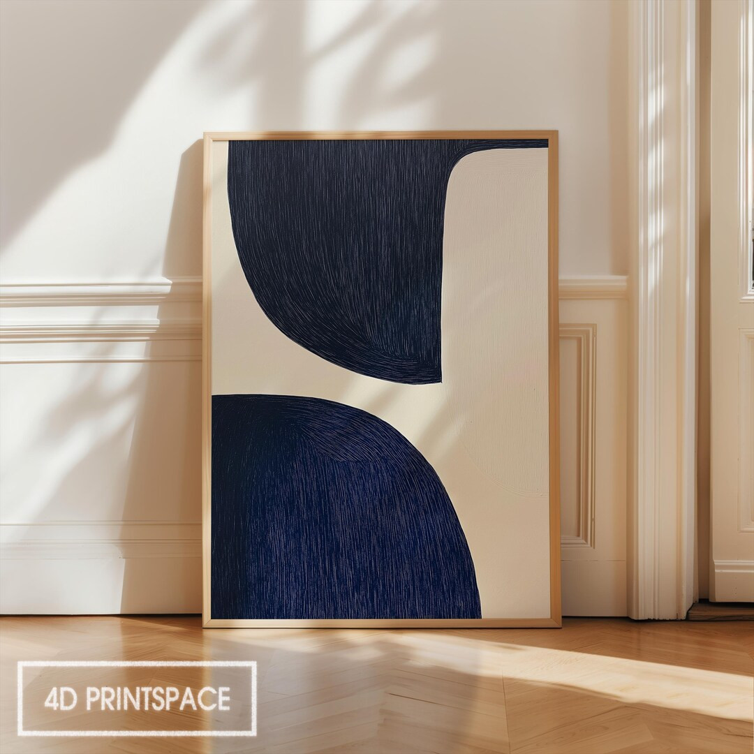 Modern Abstract Printable Wall Art | Minimalist Geometric Design in Blue, Beige, and Black | High... | Etsy (US)