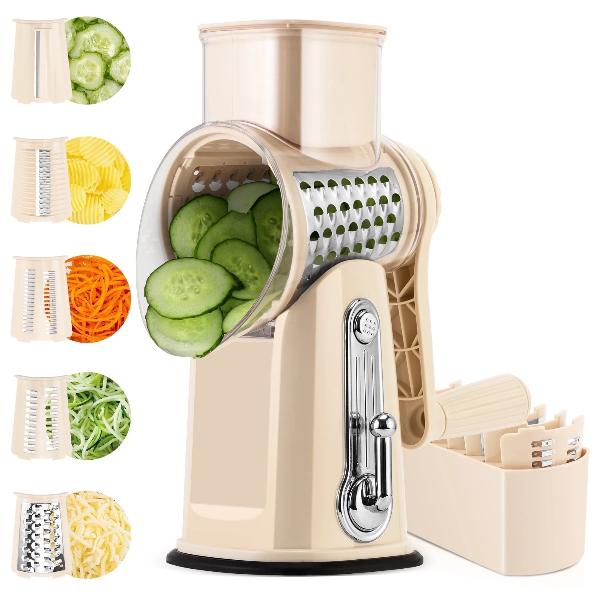 Pukomc Rotary Cheese Grater with Handle- 5 Blades, Suction Base, Mandoline Slicer & Veg Shredder ... | Walmart (US)