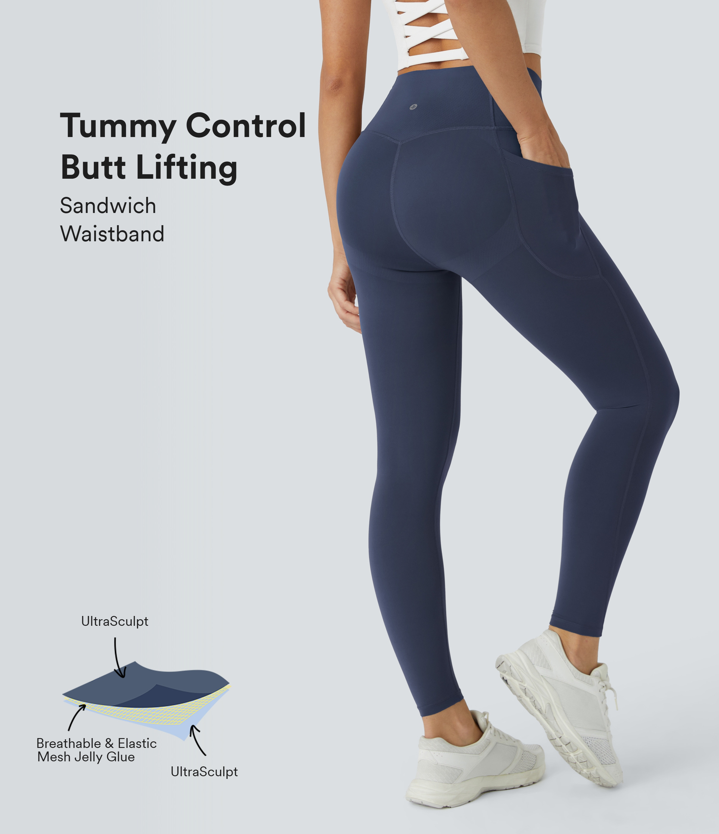 Halara Halara UltraSculpt™ SoCinched High Waisted Butt Lifting Tummy Control Pocket Shaping Workout Leggings - Mood Indigo - S(full_length) | HALARA