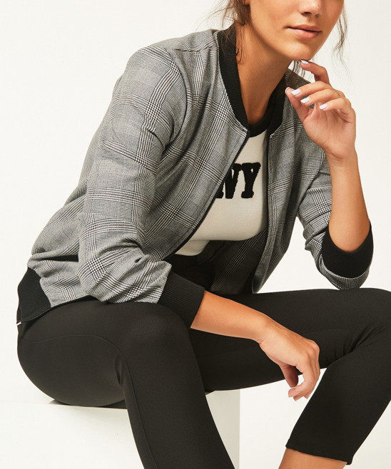 Bloggers Boutique Women's Non-Denim Casual Jackets GREY - Gray Glenn Plaid Bomber Jacket - Women | Zulily