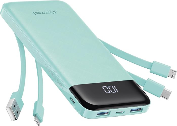 charmast Portable Charger with Built in Cables, Power Bank with Cords Wires, Slim 10000mAh Travel... | Amazon (US)