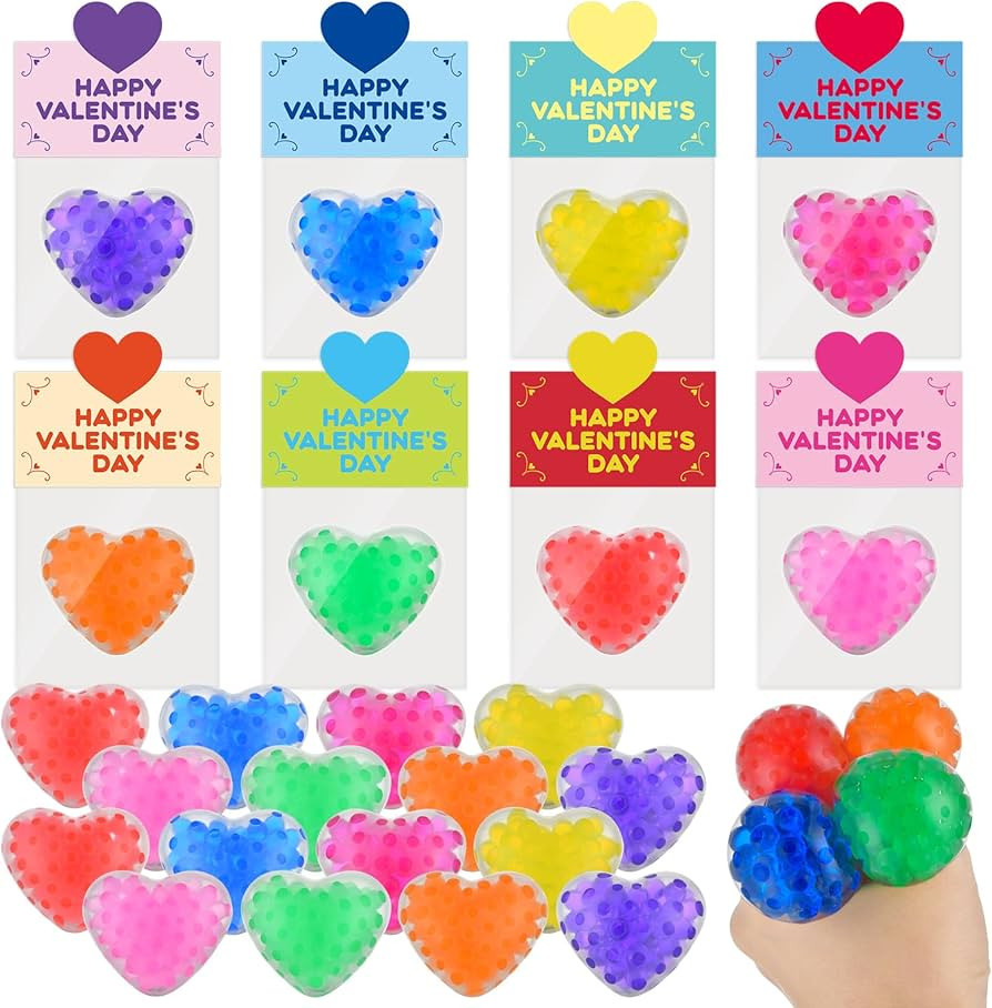 24 Pack Valentines Gifts Cards with Heart Stress Balls Stress Relief Squeeze Balls Squishy Fidget... | Amazon (US)