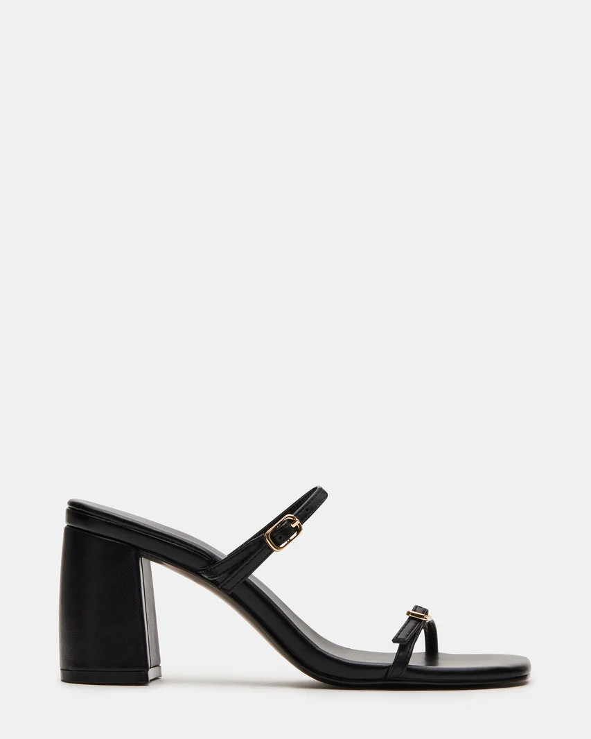 MARIETTE Black Leather Square Toe Strappy Block Heel | Women's Heels | Steve Madden (US)