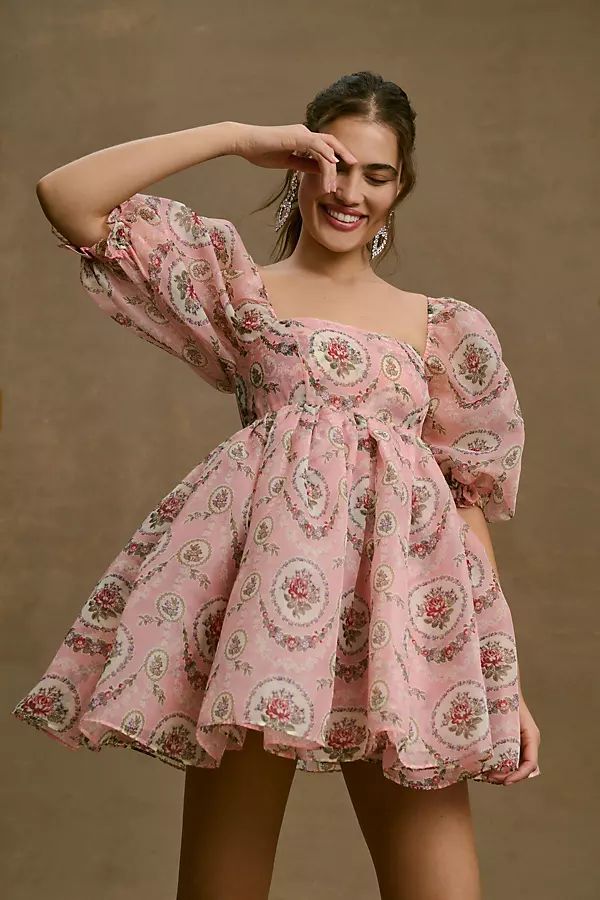 Selkie Rapunzel Puff Short-Sleeve Bubble Floral Mini Dress By Selkie in Pink Size L | Anthropologie (US)