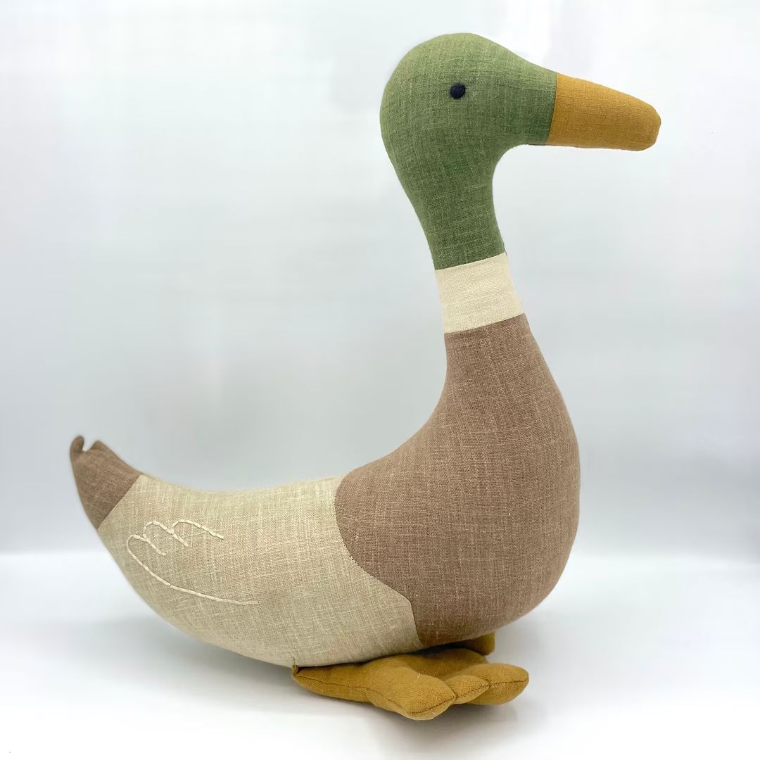 Premium Linen Heirloom Stuffed Animal Mallard Duck Baby Shower Gift Embroidered Neutral Unisex Ti... | Etsy (US)