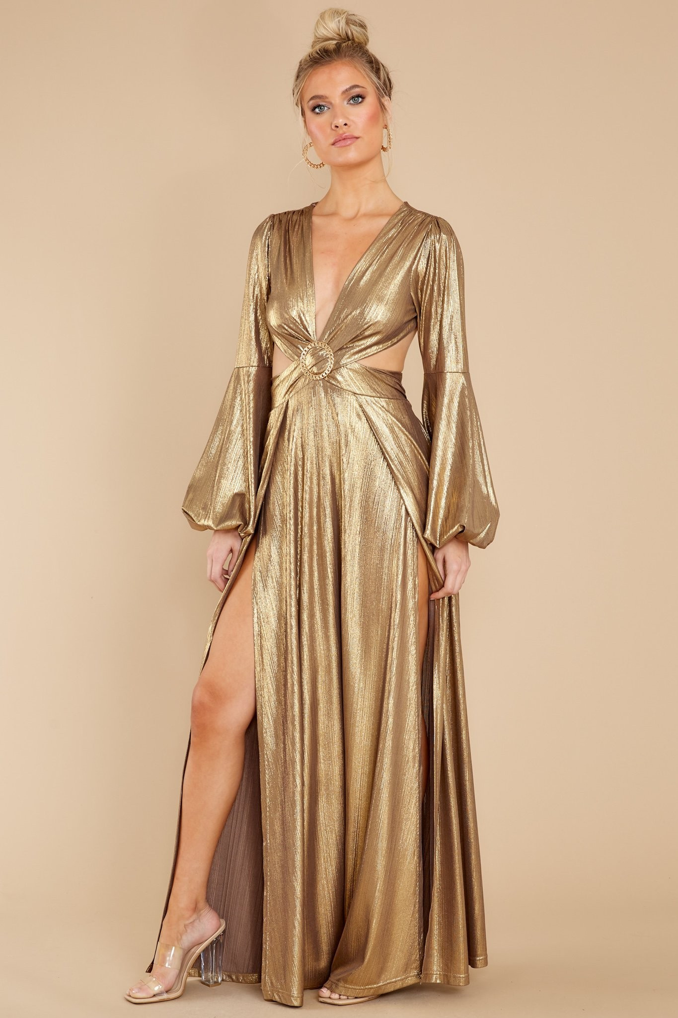 Closing The Show Gold Maxi Dress | Red Dress 