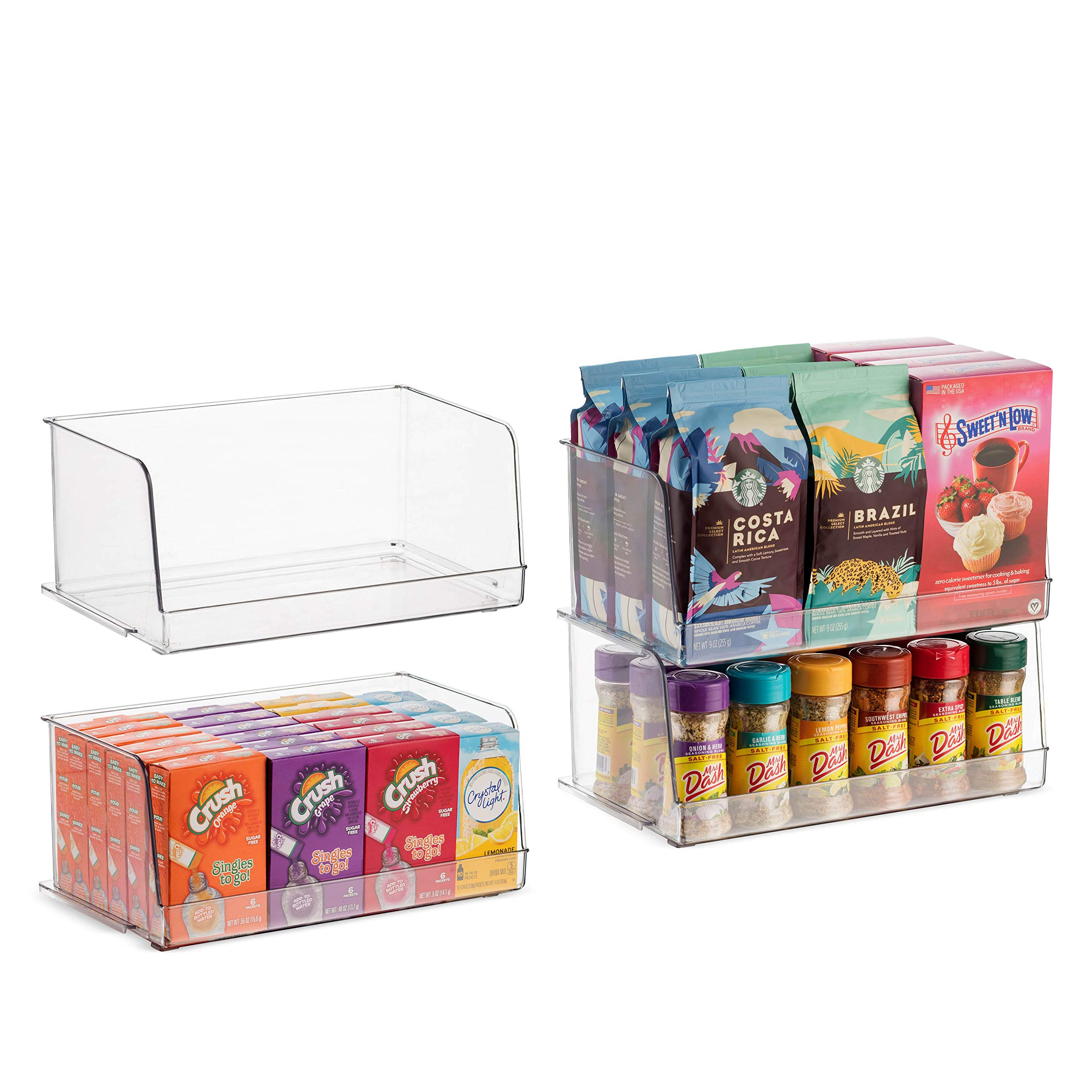 Set Of 4 Clear Pantry Organizer Bins Stackable Household Plastic Food Storage Basket with Wide Op... | Amazon (US)
