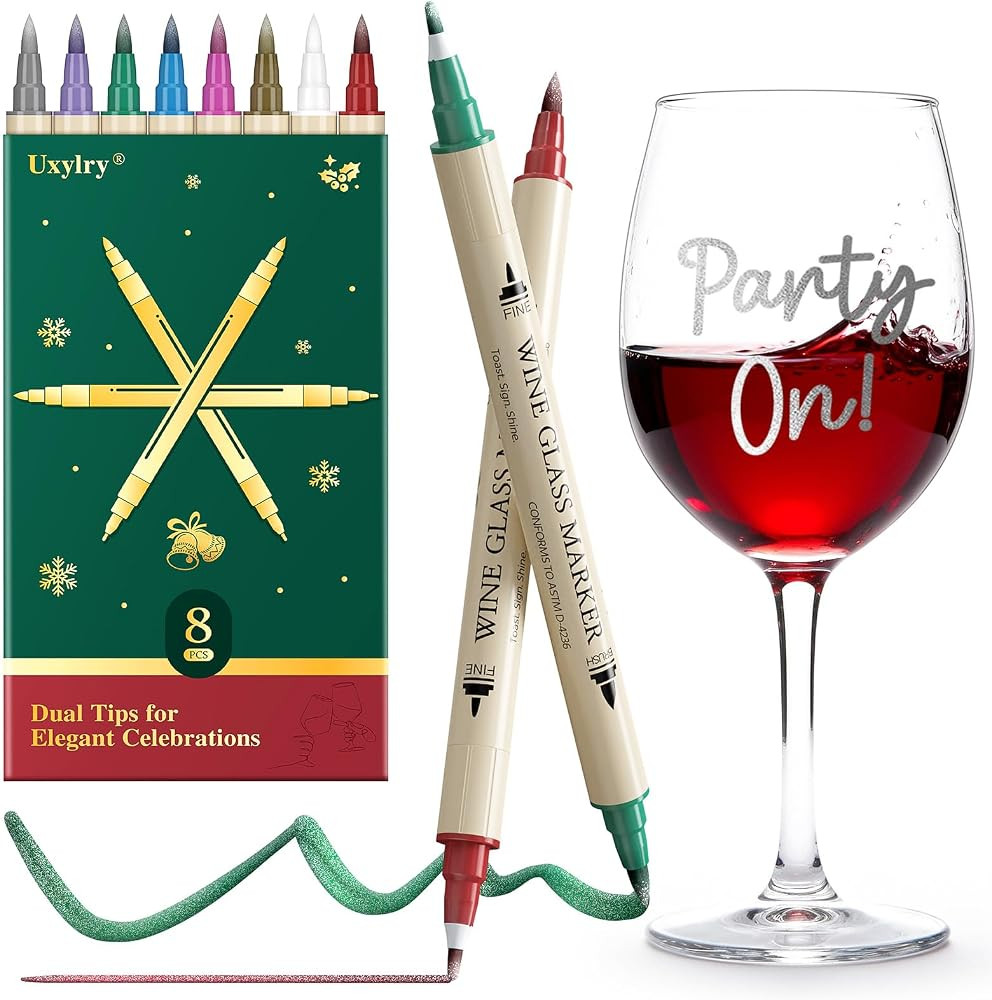 Wine Glass Markers Washable, 8-Pack Dual Tip Erasable Pens | Food Grade Non-Toxic Ink for Glasses... | Amazon (US)