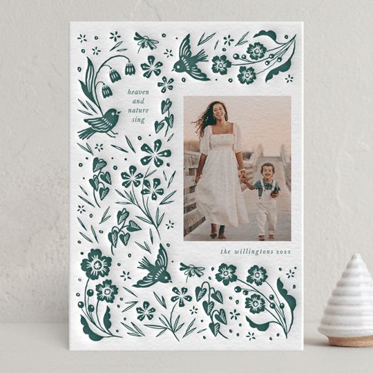 "Silas" - Customizable Letterpress Holiday Photo Cards in Green by Vivian Yiwing. | Minted