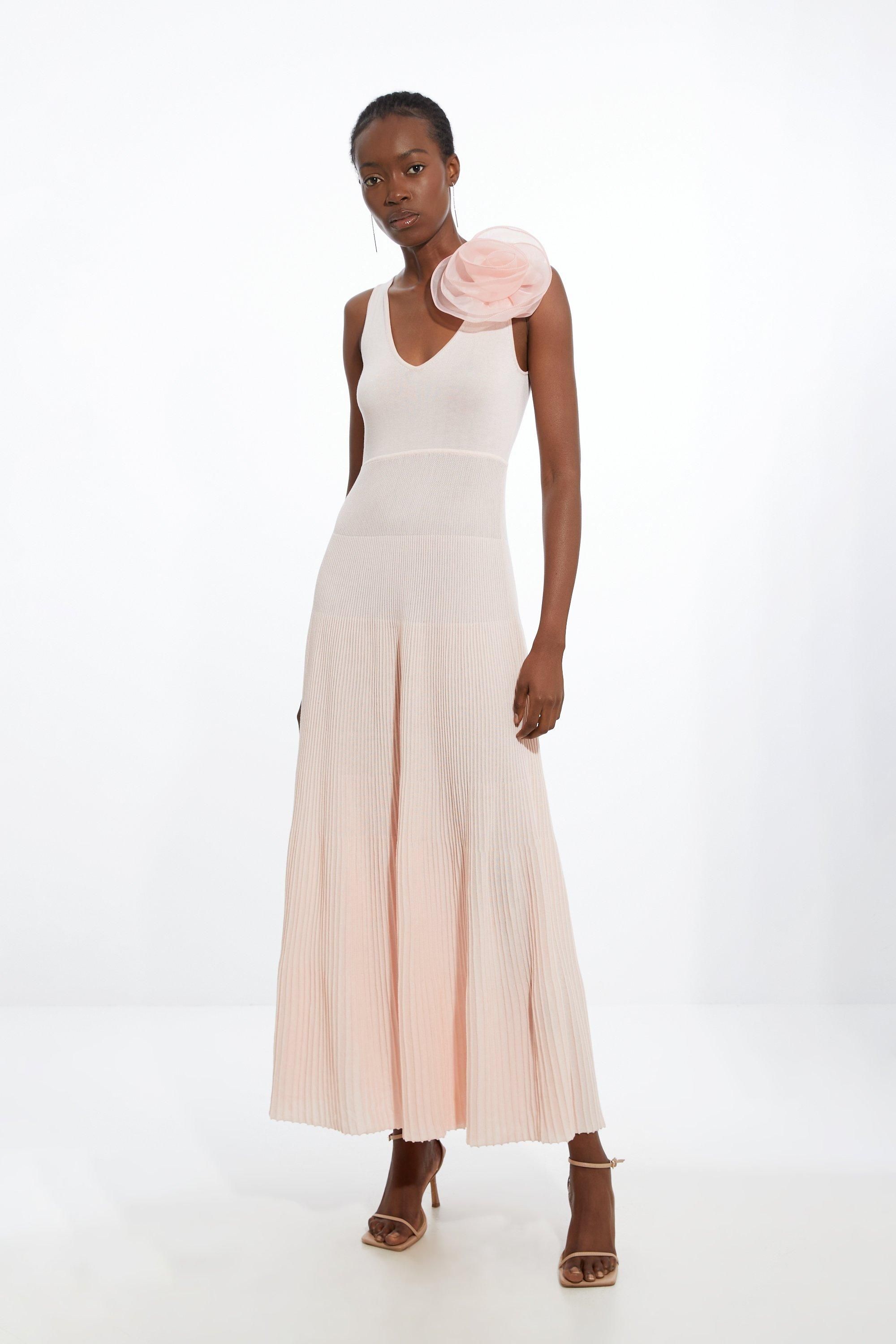 Viscose Blend Knit Corsage Detail Maxi Dress | Karen Millen US