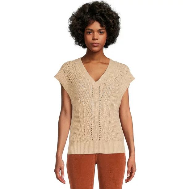 Time and Tru Women's Short Sleeve Midweight Pointelle Sweater Vest - Walmart.com | Walmart (US)