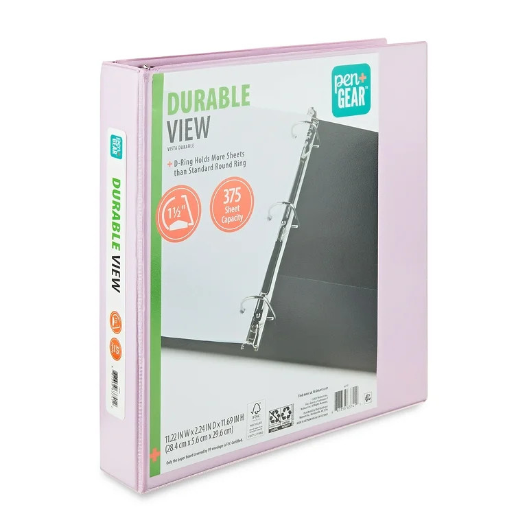 Pen+Gear Durable View 1.5" D-Ring Binder, Lilac | Walmart (US)