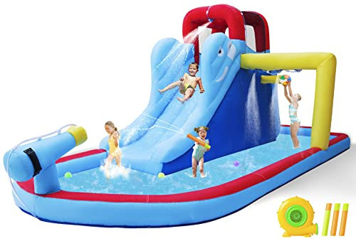 JOYLDIAS Inflatable Bounce House, Water Slide Bouncer Playhouse Castle w/Splash Pool, Climbing Wall, Basketball Hoop & Carry Bag, 480W Air Blower for Kids Backyard Indoor Outdoor Use, Free Water Gun | Amazon (US)