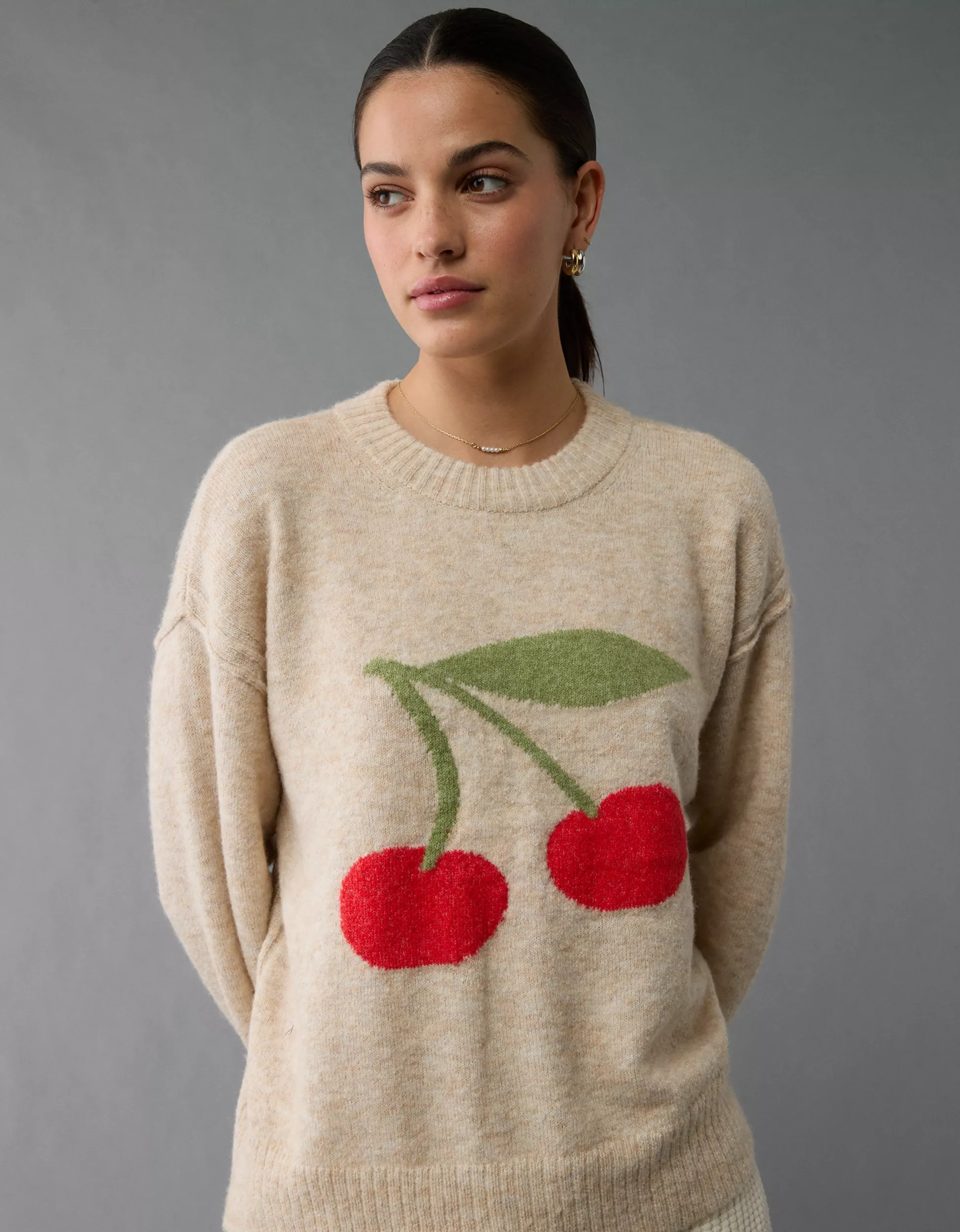 AE Whoa So Soft Cherry Crew Neck Sweater | American Eagle Outfitters (US & CA)