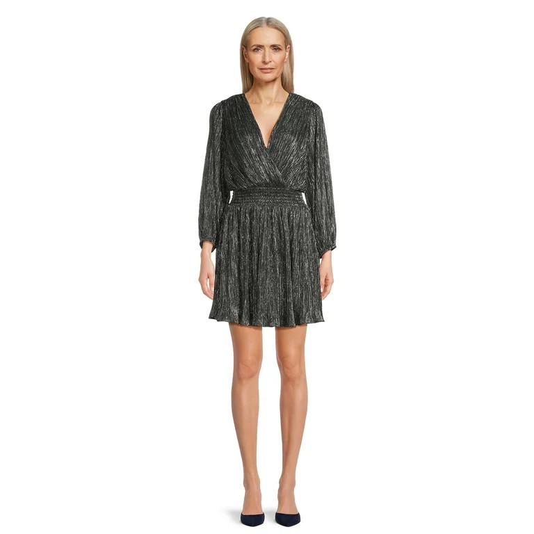 BCBG Paris Women's Metallic Plisse Satin Dress with Tiered Skirt | Walmart (US)