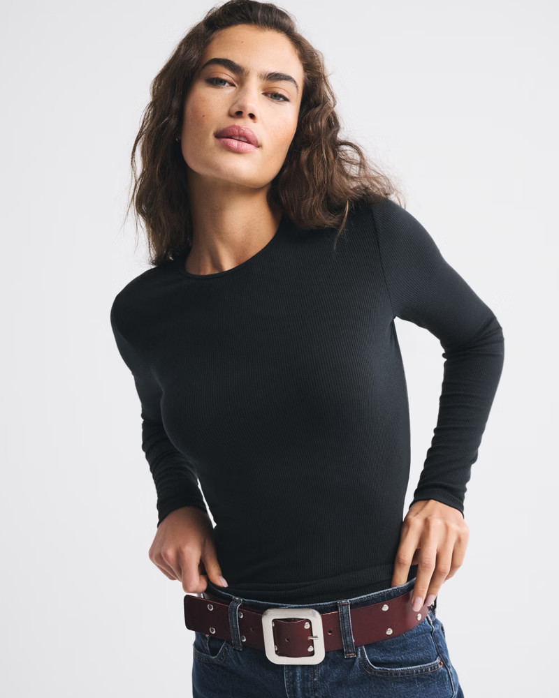 Long-Sleeve Featherweight Rib Baby Tee | Abercrombie & Fitch (US)