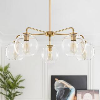Erik 5-Light Gold Unique Modern Glass Bubble Chandelier with Clear Glass Globe Shade for Living Dining Room Bedroom | The Home Depot