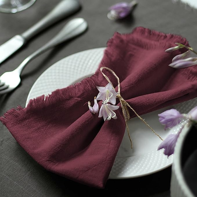 Handmade Cloth Napkins 100% Cotton Napkins with Fringe，Delicate Handmade Cloth Napkins for Dinn... | Amazon (US)