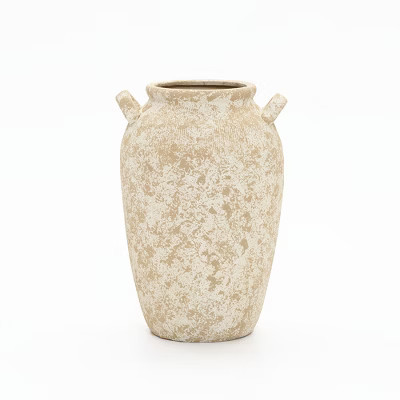 LuxenHome Vintage Pottery Off-White with Brown 15.75-Inch Tall Round Ceramic Vase Multicolored | Target