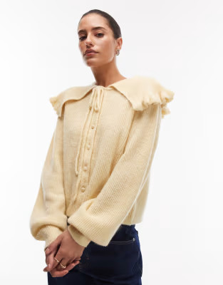 & Other Stories alpaca cardigan with large tie front collar in light yellow | ASOS | ASOS (Global)