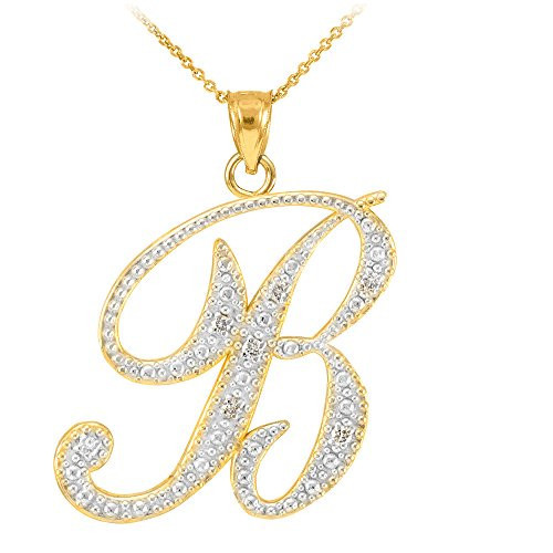 14K Yellow Gold Diamond Accented Dangling Cursive Initial B Charm 4/5" Pendant Necklace, 18" | Amazon (US)