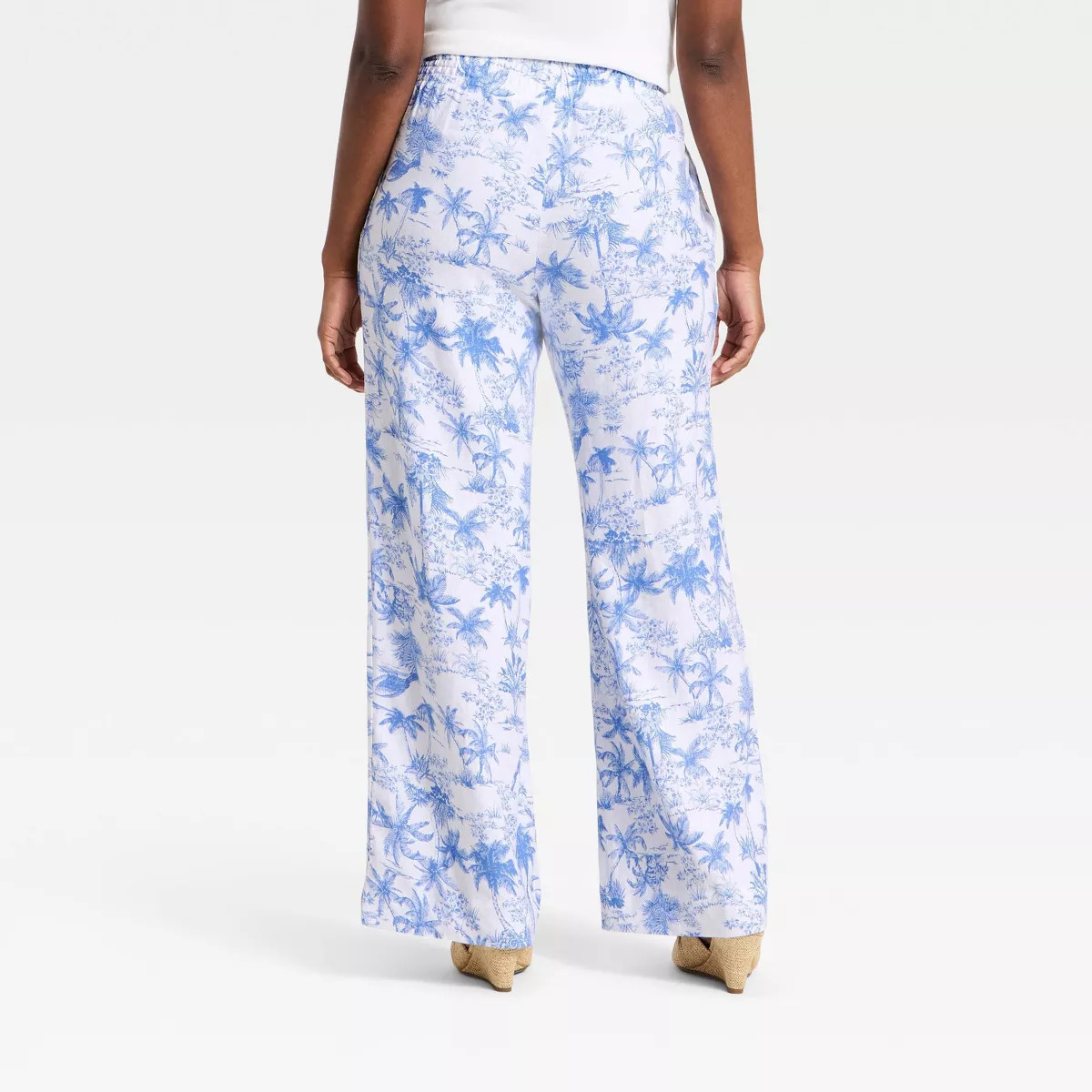 Women's Linen Wide Leg Pull-On Pants - A New Day™ Blue/White Toile XS | Target