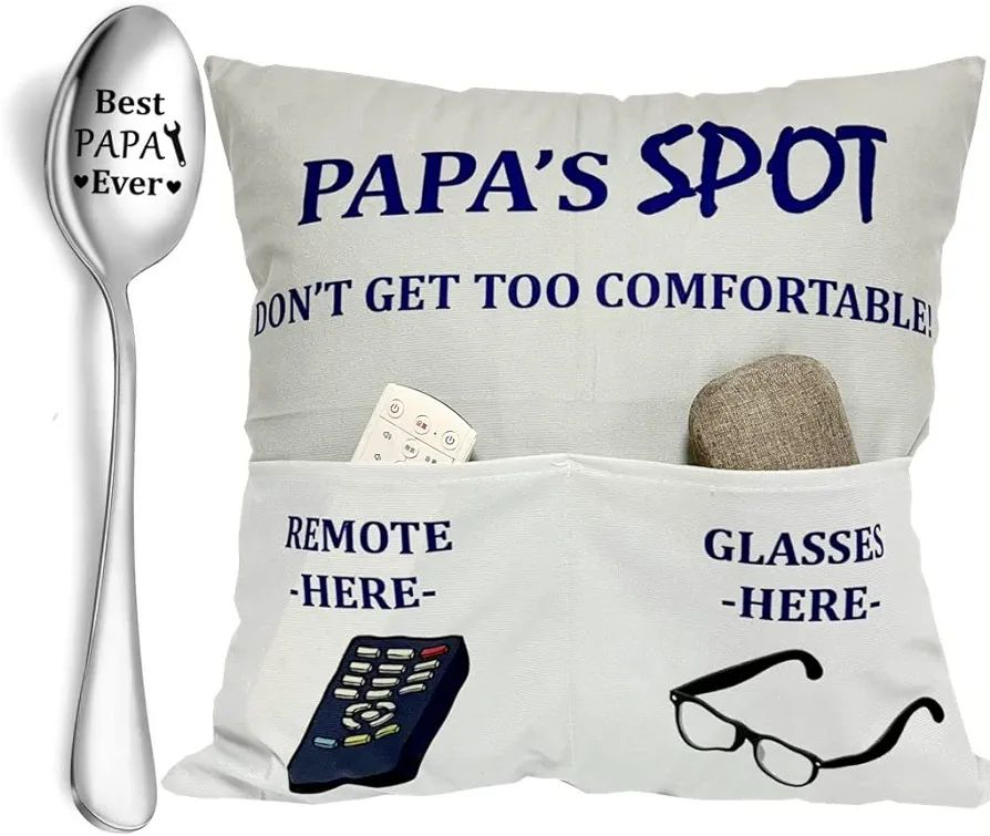 Papa Gifts Grandpa Gifts, 2-Pocket 2-Sided Papa Pillow Covers 18x18 Inch and Engraved Spoon, Fath... | Amazon (US)
