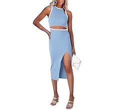 PRETTYGARDEN Women's Summer Midi Bodycon Dresses Casual Crew Neck Side Slit Sleeveless Knit Cut O... | Amazon (US)