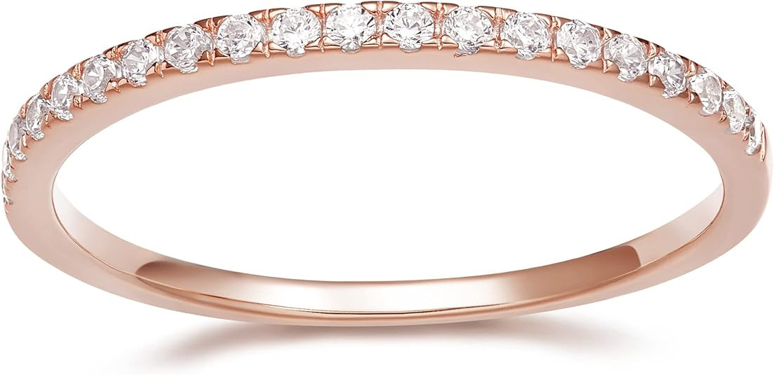 EAMTI 2mm 14K Gold Plated Wedding Band Cubic Zirconia Half Eternity Stackable Engagement Ring Siz... | Amazon (US)
