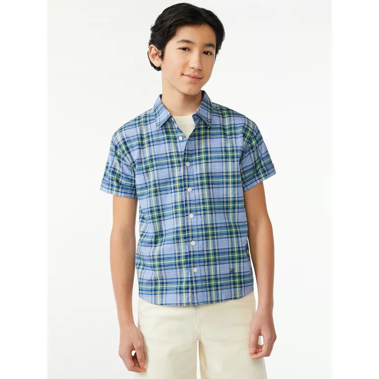 Free Assembly Boys Short Sleeve Slub Cotton Button Down Shirt, Sizes 4-18 | Walmart (US)