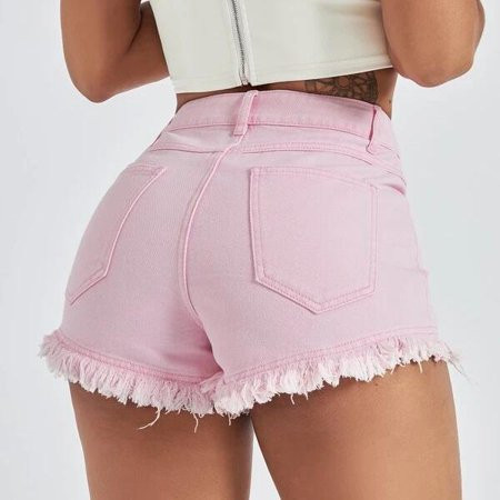Slant Pocket Raw Cut Denim Shorts Women s Ripped Raw Hem High Waisted Distressed Denim Shorts | Walmart (US)