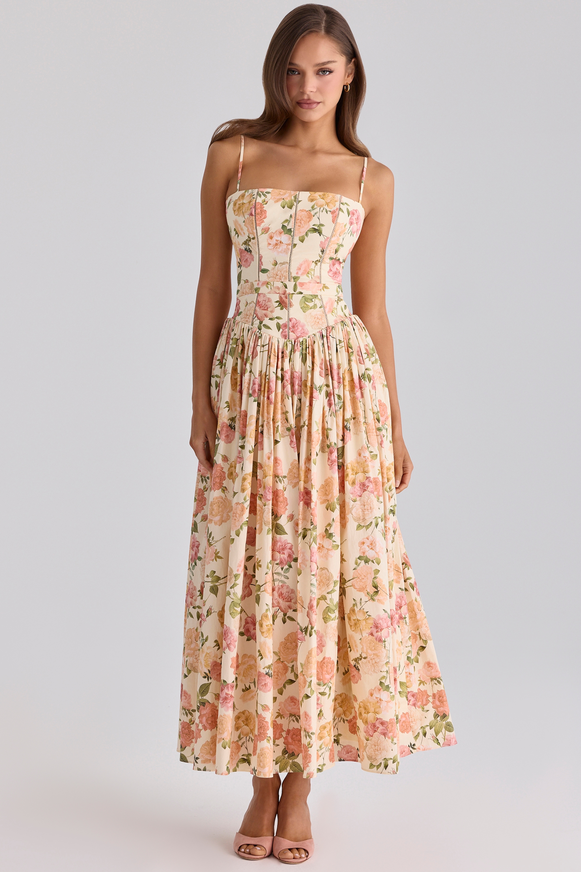 warm rose print cotton midi sundress | House of CB