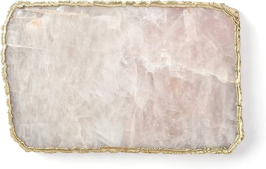 Rose Quartz Cheese Serving Board Platter Tray Gold Plated Edges Decorative Agate Slab for Table C... | Amazon (US)