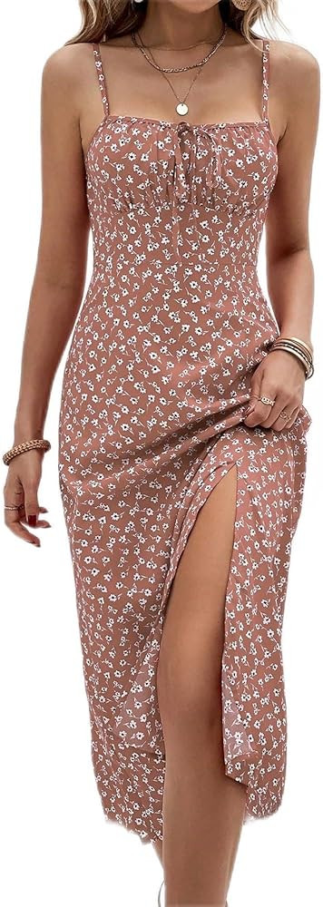 Women's Dresses Ditsy Floral Print Tie Front Split Thigh Cami Dress Dress for Women | Amazon (US)