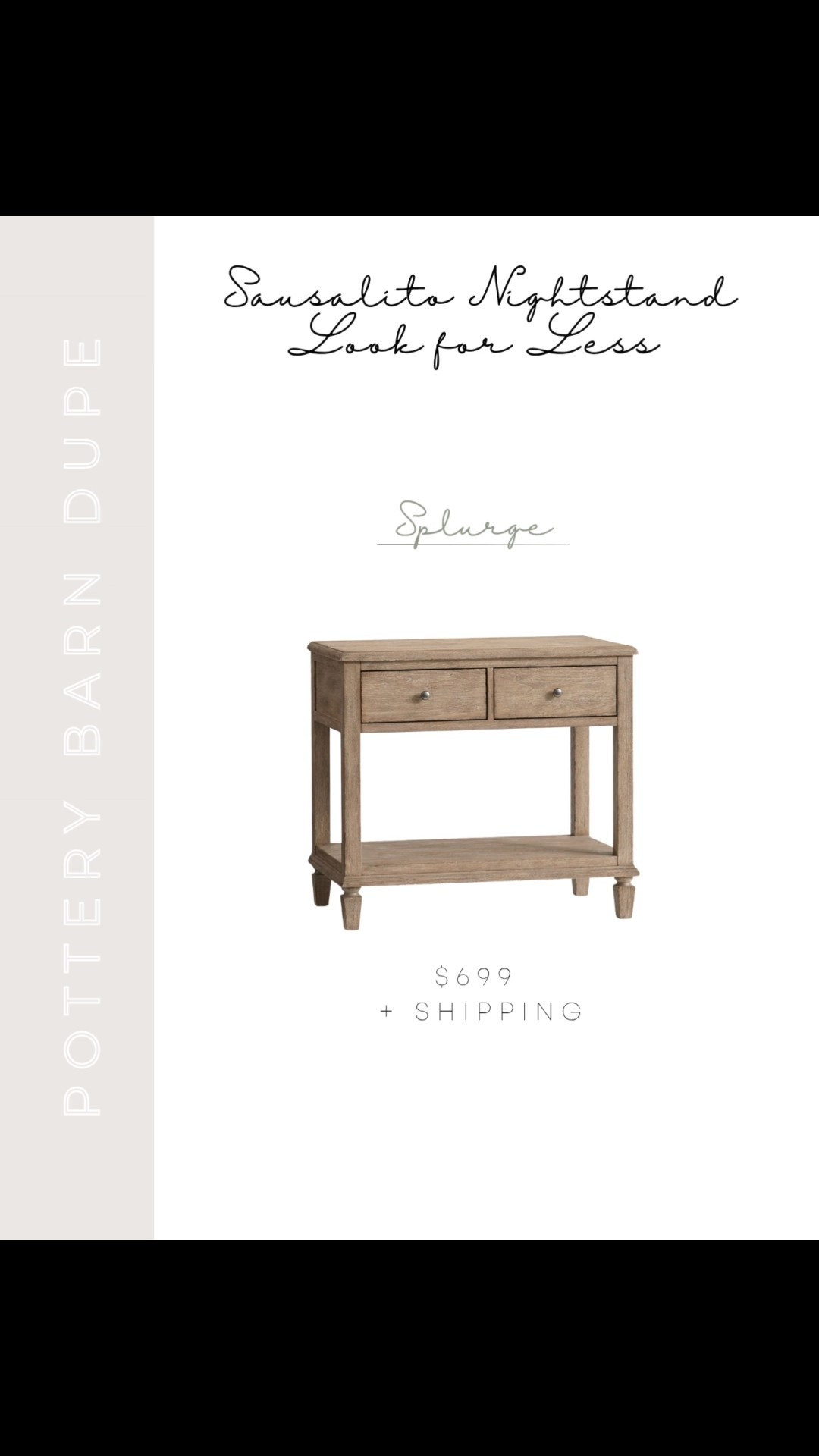 Pottery Barn Dupe | Pottery Barn Sausalito Dupe | Pottery Barn Sausalito Nightstand Dupe | Small Nightstand | Nightstand with Drawer | Open Leg Nightstand | Farmhouse Nightstand | Light Wood Nightstand | Splurge or Save | Pottery Barn Dupes | Sausalito Collection Dupe |traditional design, modern farmhouse, master bedroom nightstand, master bedroom furniture, Wayfair nightstand, the look for less, master bedroom dresser, master bedroom furniture, Wayfair dresser, the look for less, pottery barn look for less, pottery barn lookalike, pottery barn inspired, Pottery Barn Sausalito collection



#LTKHome #LTKStyleTip #LTKSaleAlert