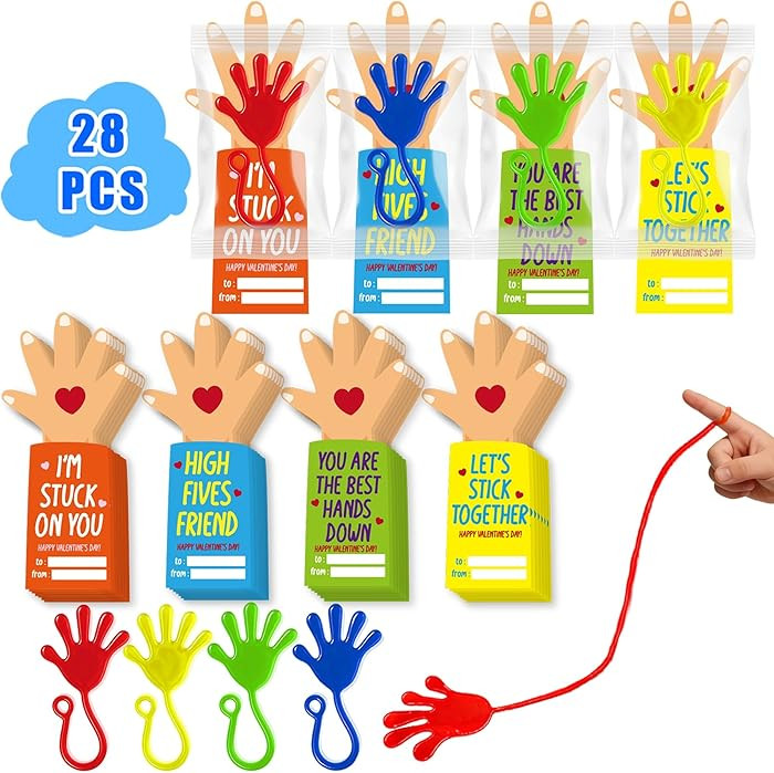 Valentines Cards for Kids Classroom - 28 PACK Sticky Hands with Kids Valentines Cards, Funny Vale... | Amazon (US)